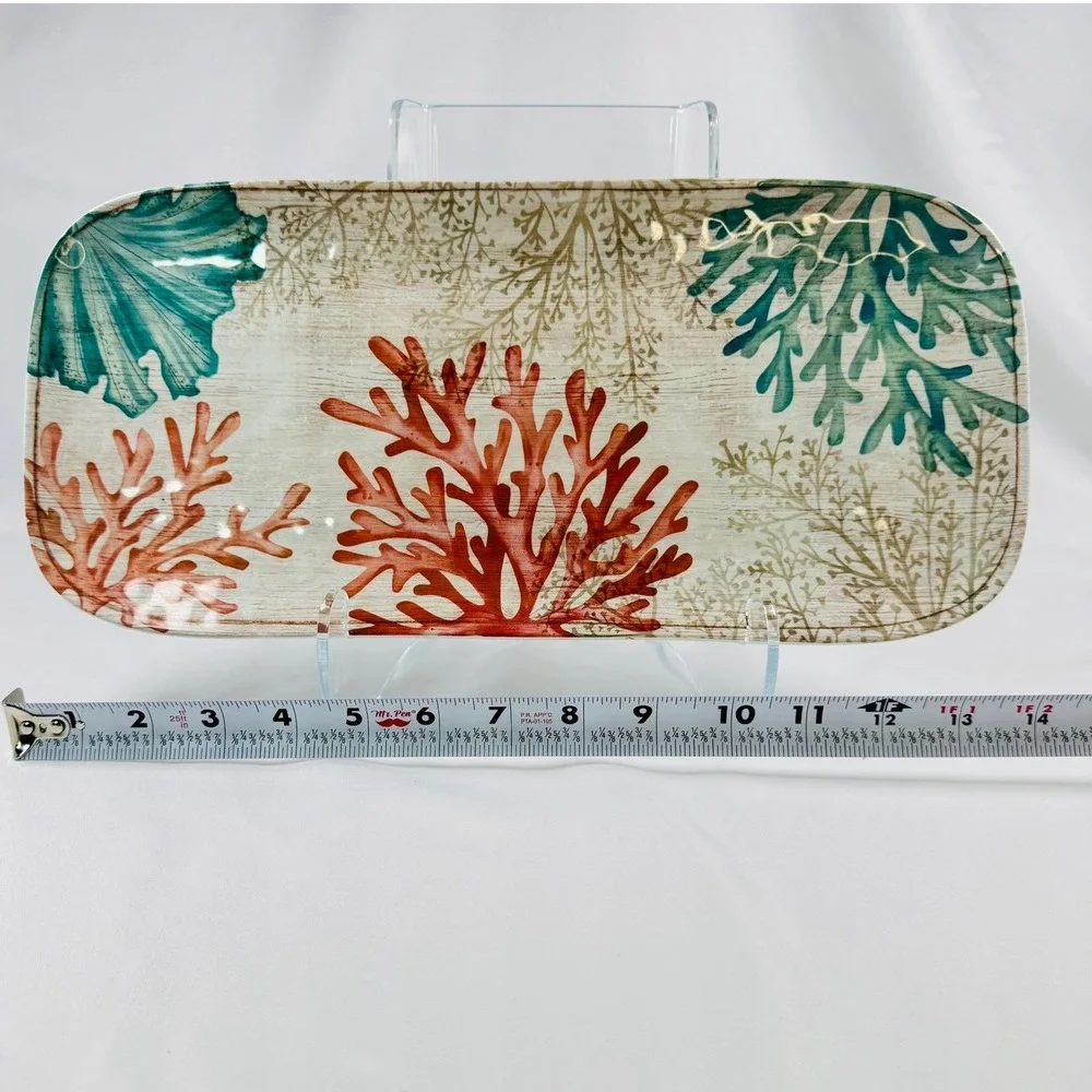 Cynthia Rowley Melamine Serving Tray Rectangular Coral Reef Coastal Platter NICE